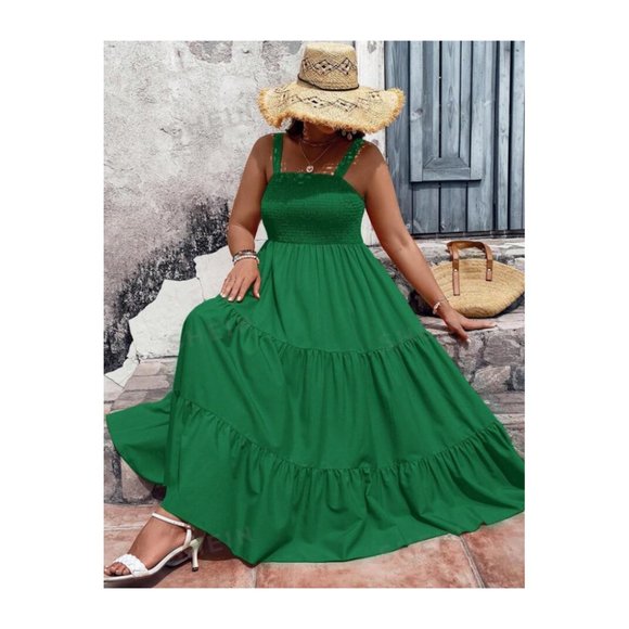 Midi Tiered Emerald Green Sundress 0XL NIB - Picture 1 of 11